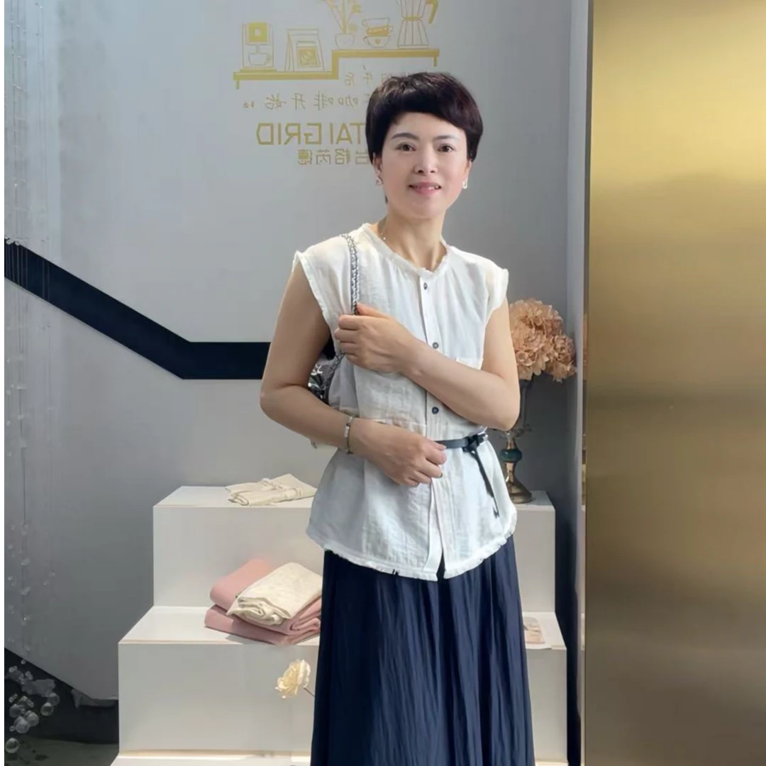 休闲风亚麻国风时尚套装衬衫无袖背心女士纯色