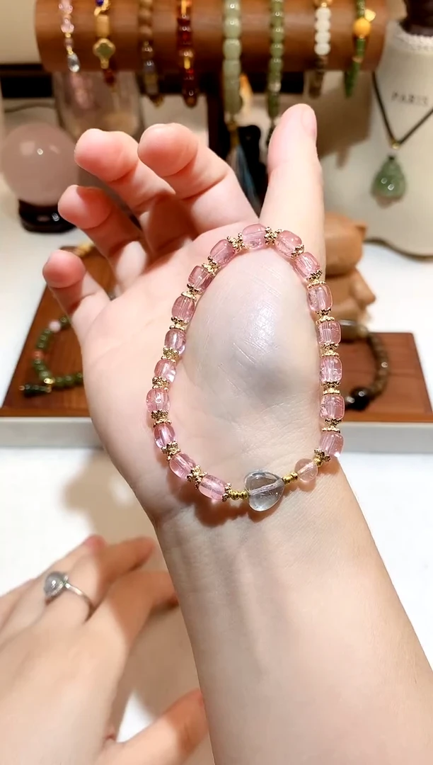 未镶嵌托帕石手链粉托帕爱心diy手串 多样性发一