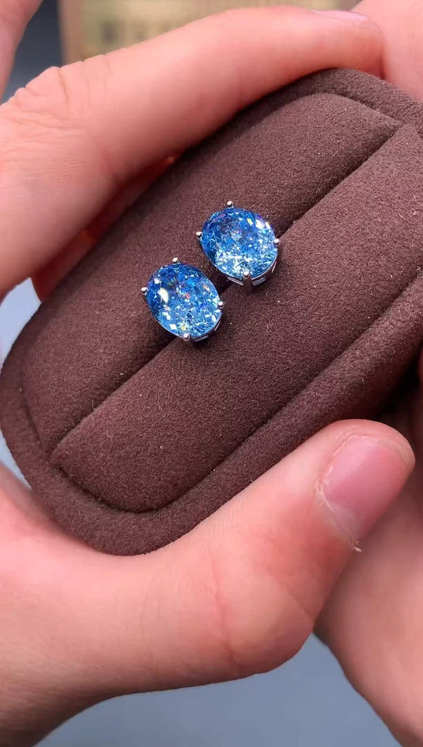 银S925镶嵌耳钉海蓝宝石1234