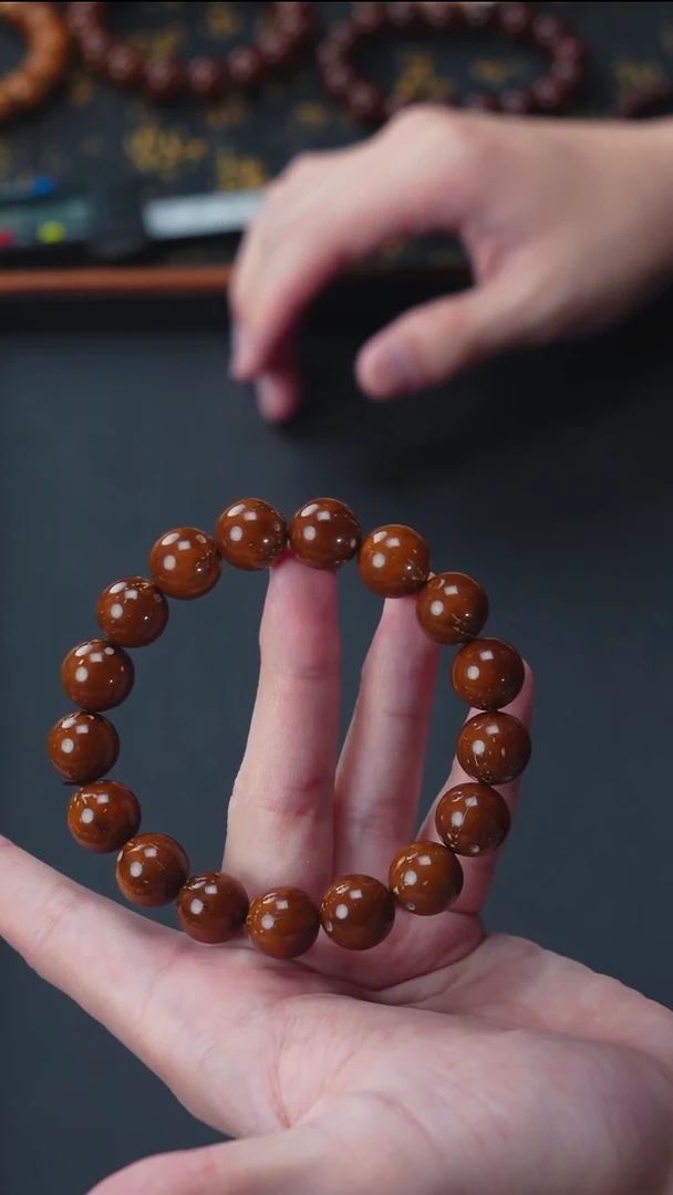 手串紫金鼠油核光珠14【咖皮】