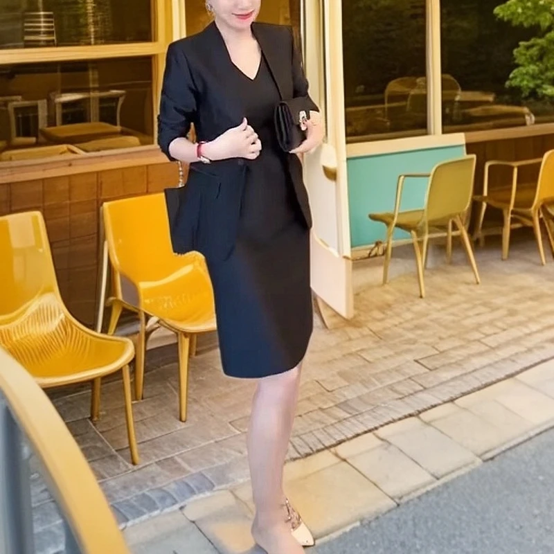 【大爱美依缘】新款时尚气质修身西服黑色套装高级感洋气显瘦两件套