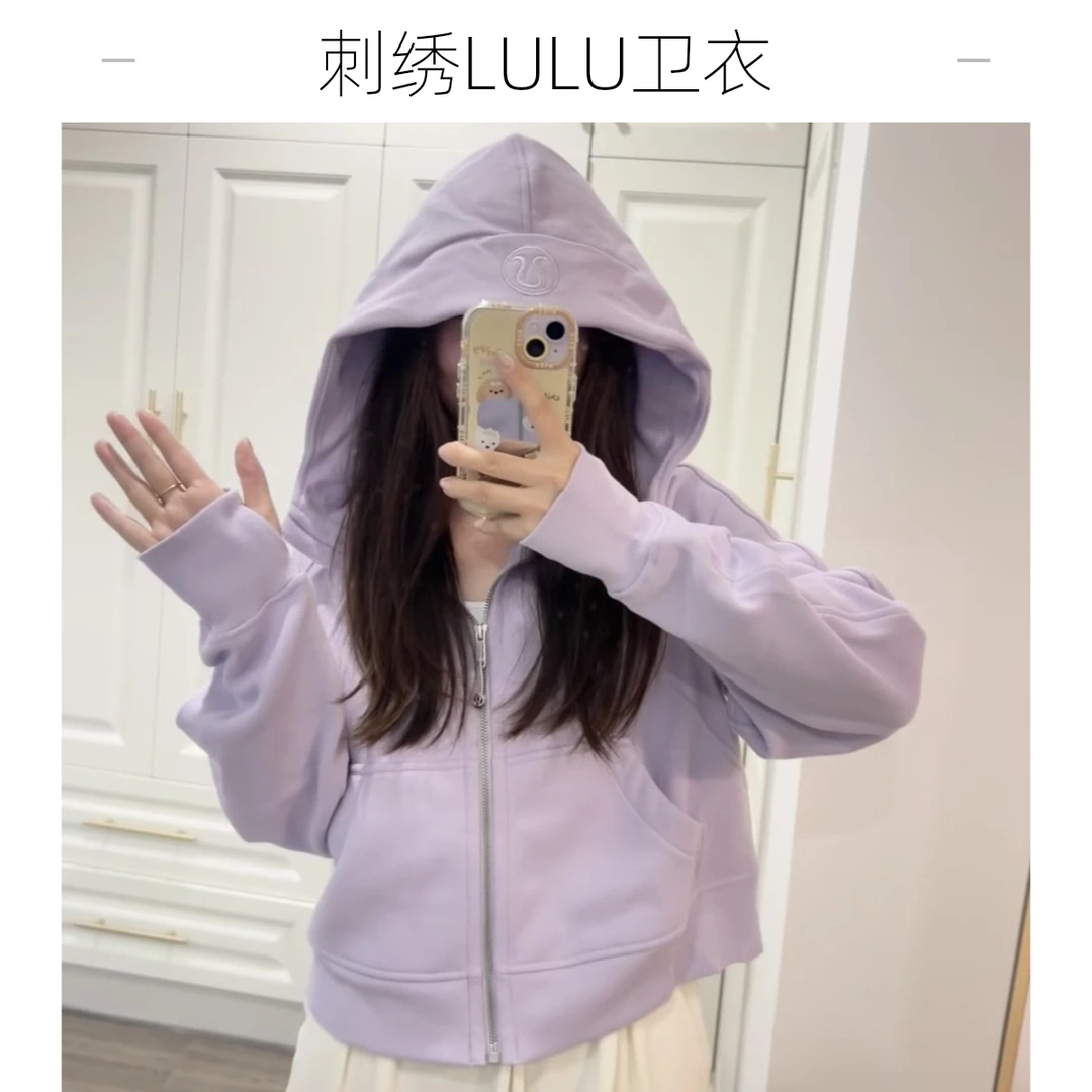 刺绣LULU原标女士显瘦卫衣全拉链连帽宽松版长袖休闲运动加绒外套
