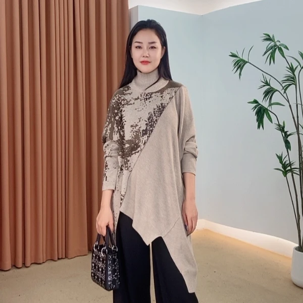 460时尚网红百搭显瘦秋冬针织连衣裙提花不褪色高弹力新中式