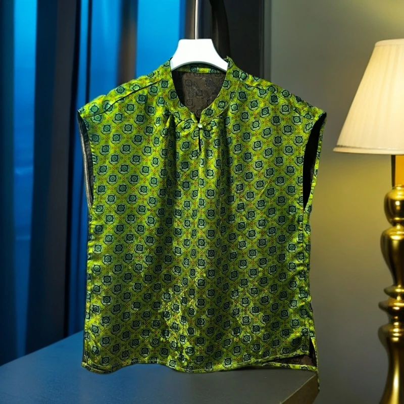 常规款立领直襟提花斜襟衬衫时尚上衣夏季网红休闲气质衬衣0323