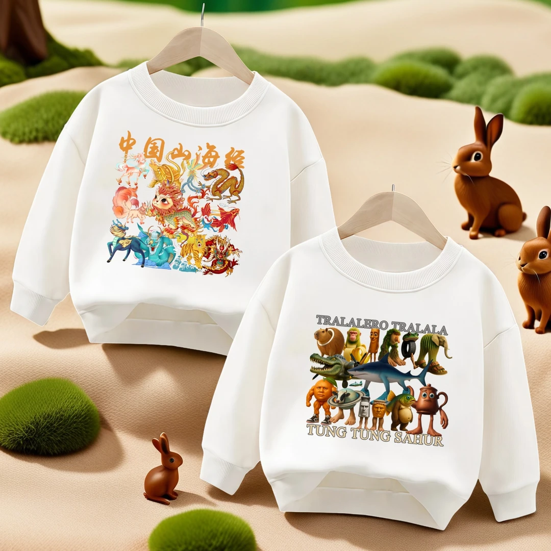 美国中国山海经通通哥木棍人童装潮牌衣服儿童卫衣男女圆领上衣