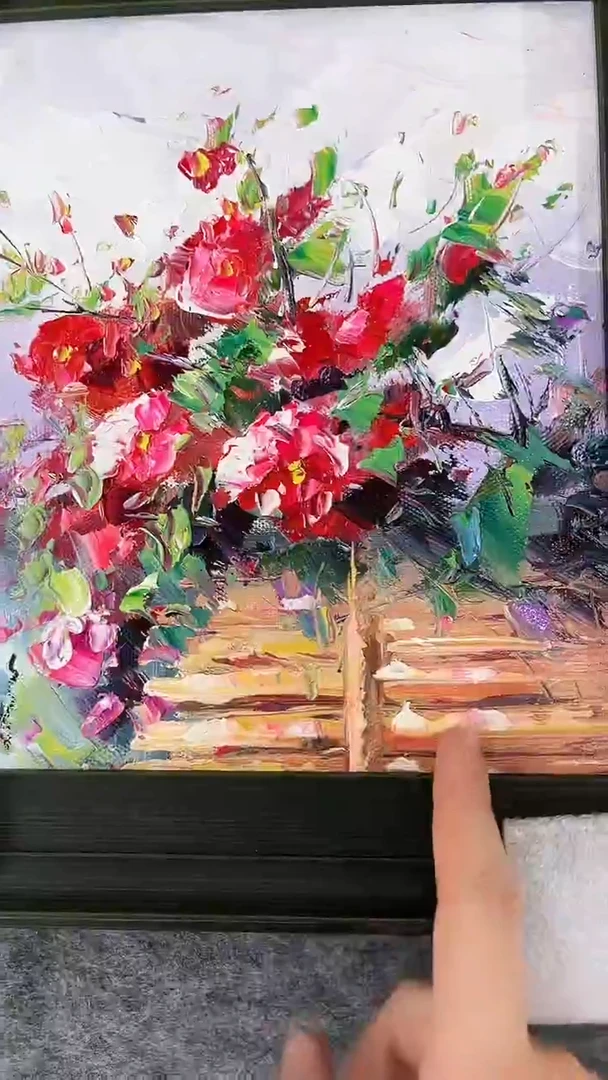 油画梁静-25x25-花卉-带框