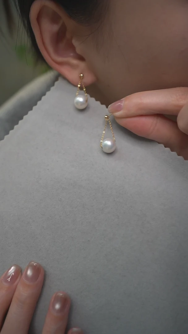 【闪购商品】淡水珍珠耳饰18K金镶嵌通体18K金     白色秋千耳环