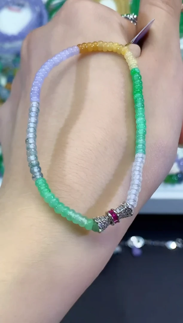 未镶嵌手串翡翠C86 紫货有色差