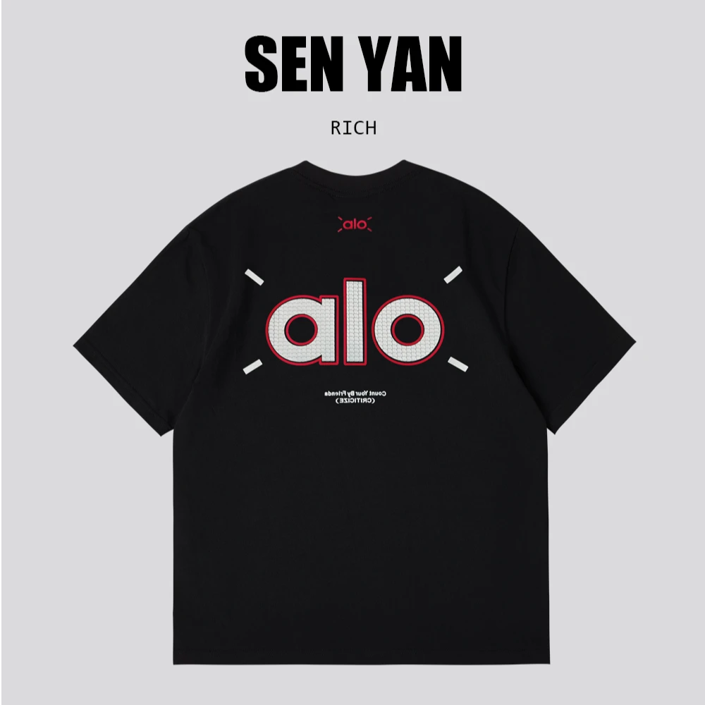 （官方奥特莱斯）ALO字母短袖T恤大码男装时尚休闲轻奢痞帅男装A20