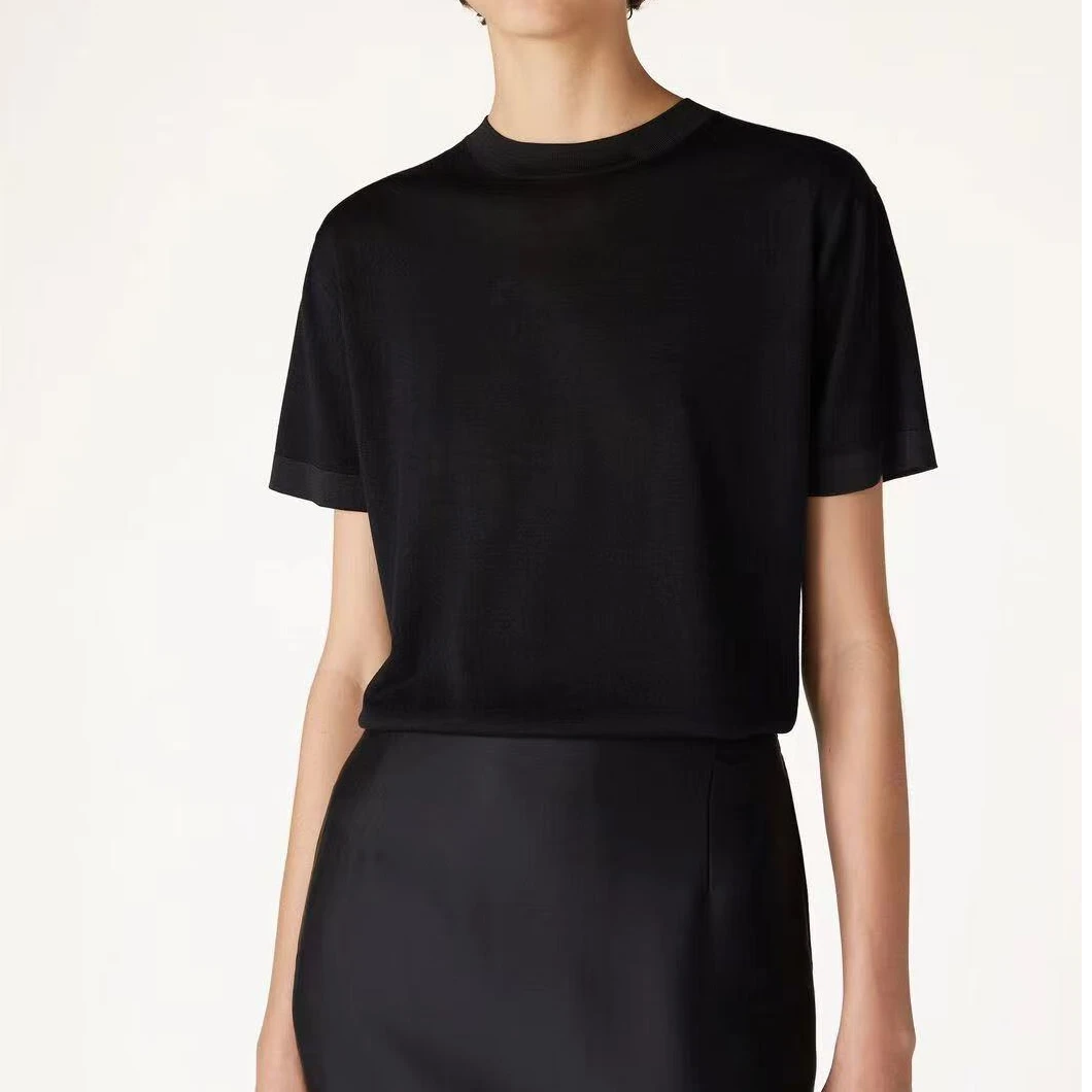 黑色打底衫时尚女夏季LP东方美学老钱风100%桑蚕丝针织SS2525470