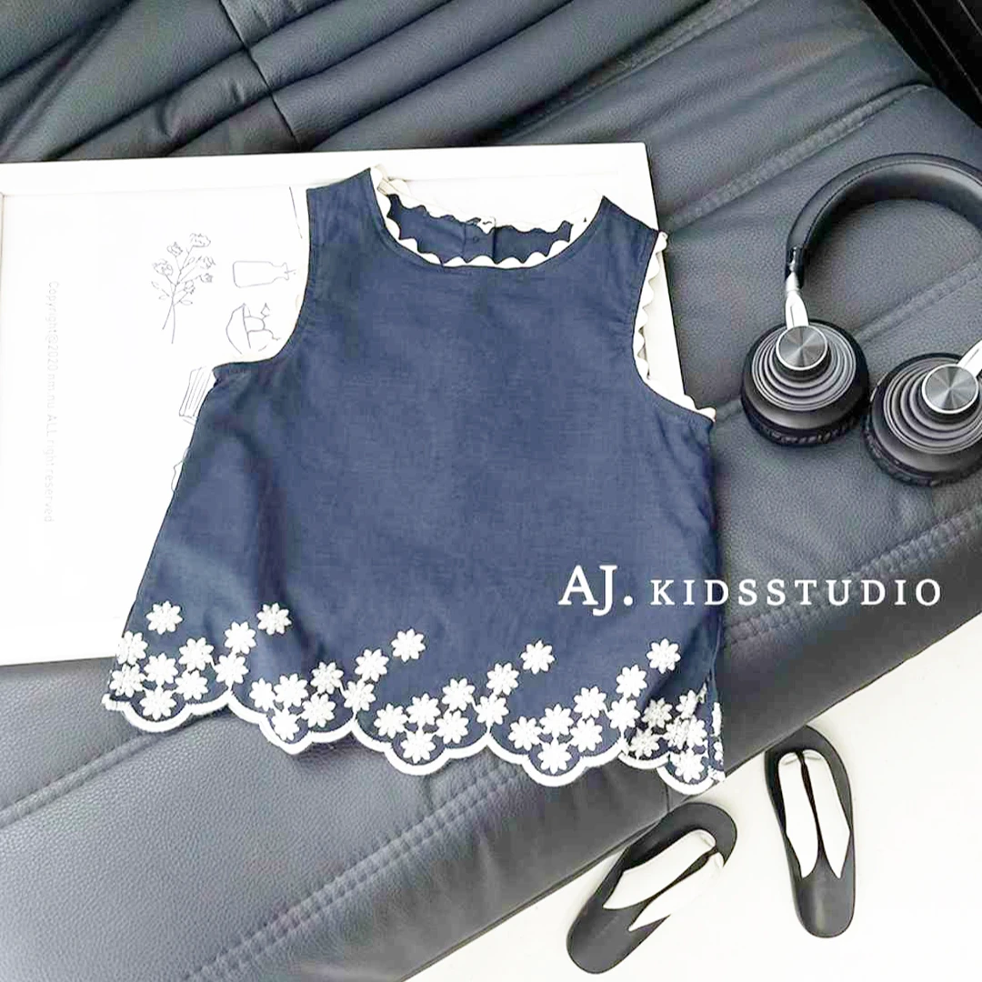 女童夏季新款背心上衣女宝宝薄款花朵无袖百搭花边吊带