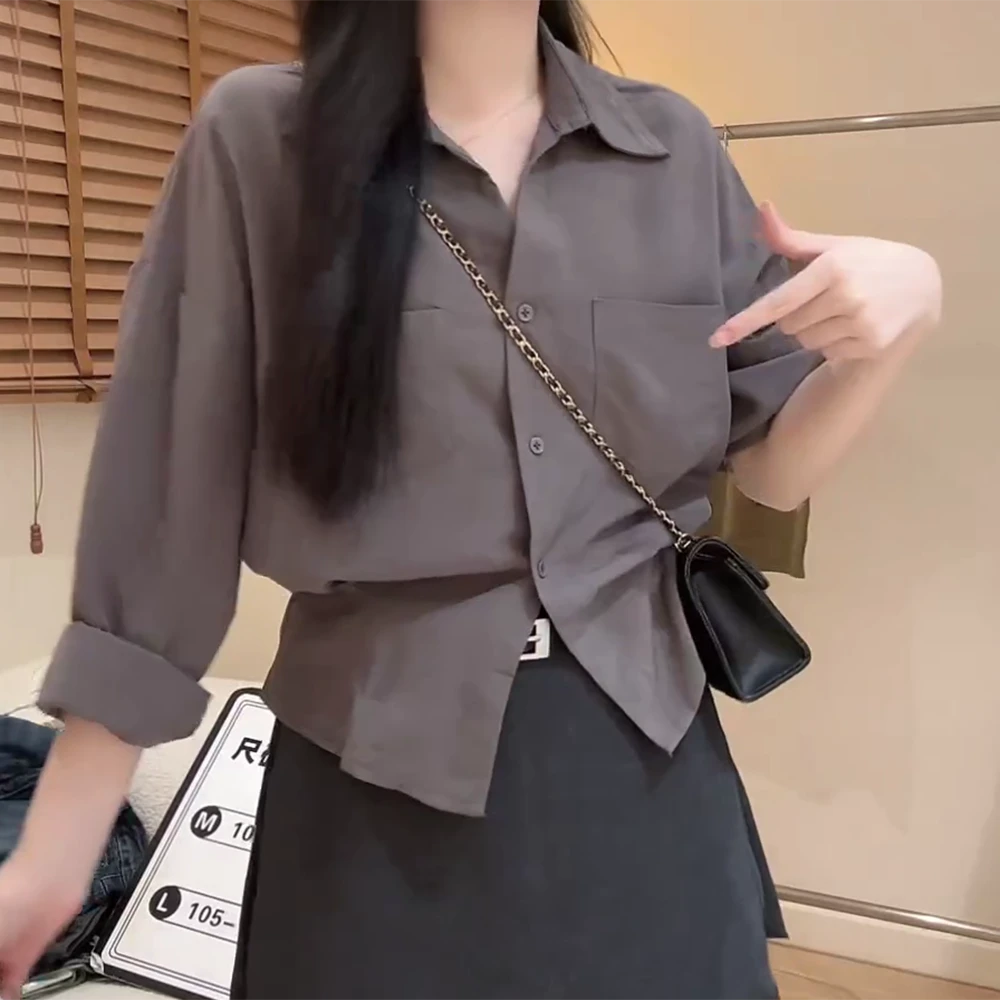 【昨日晴空】早秋法式气质设计感单排扣收腰长袖纯色衬衫C6139