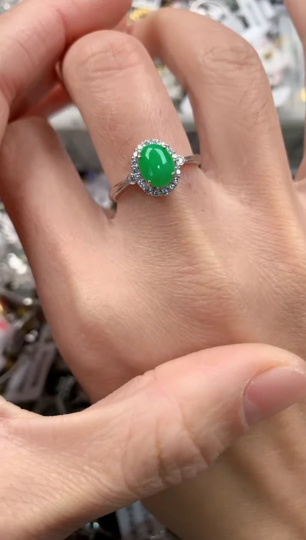 银S925镶嵌戒指翡翠   2                         7