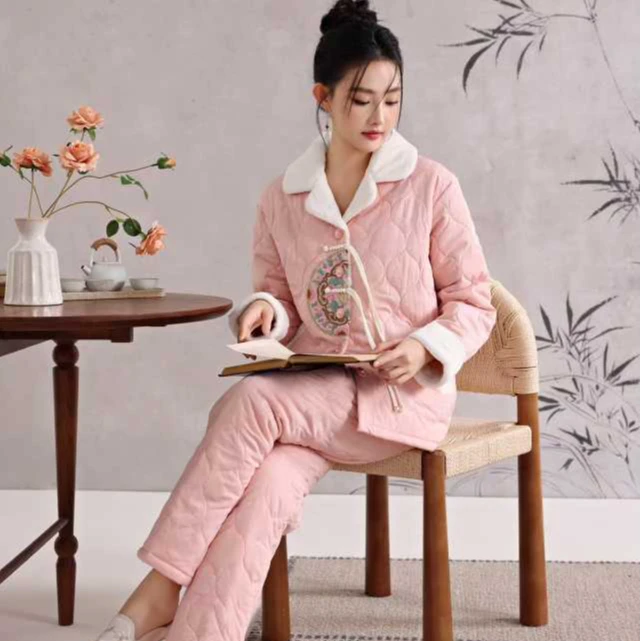冬季睡衣家居服套装女装夹棉中国风24822