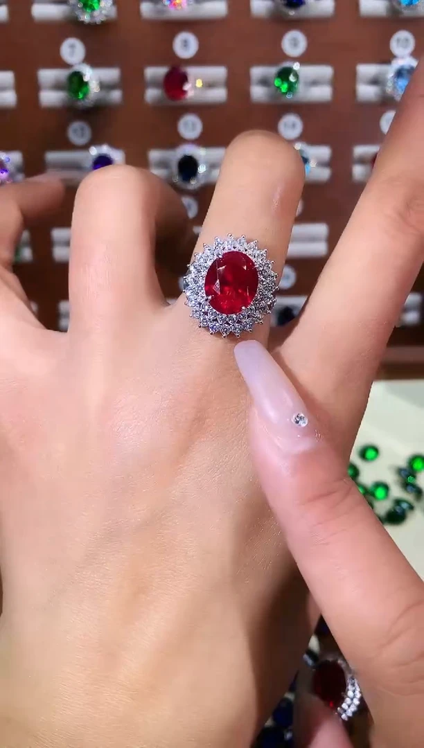 无925银鸽血红戒指