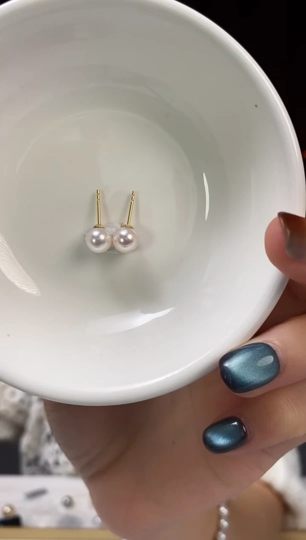 18K金镶嵌耳饰海水珍珠7-7.5Akoya海水珍珠耳饰