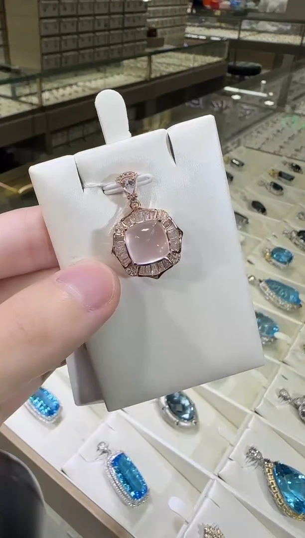 颈饰银S925镶嵌芙蓉石10mm星光粉水晶