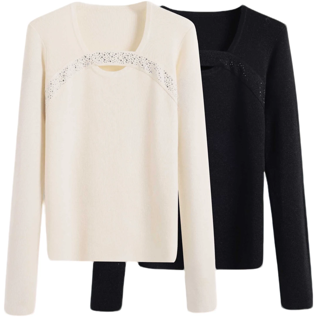 秋冬新款洋气烫钻修身显瘦打底衫女装毛衣OK01083