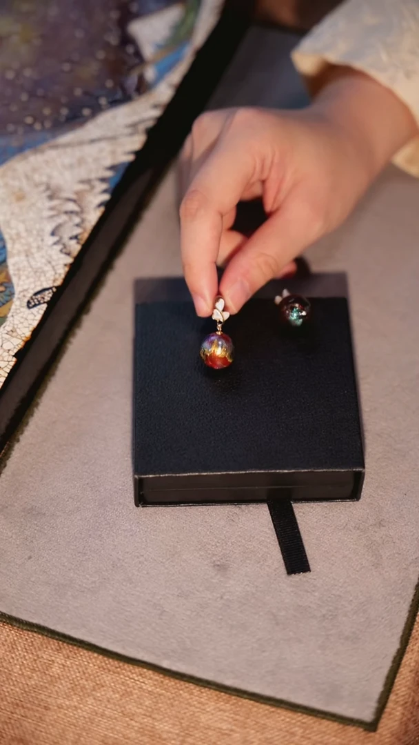 天然大漆耳饰漆珠配饰银饰