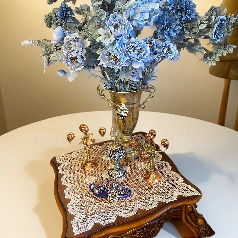 怡然家居馆欧式蕾丝棉线花卉复古手工编网扣搭布盖巾方桌布