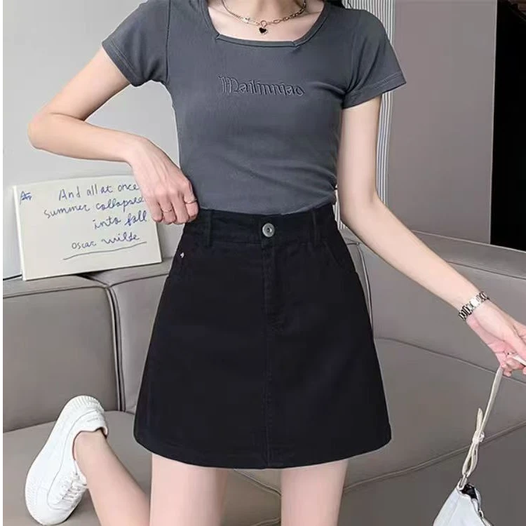 春季时尚气质洗水料短裙2405【裙长41】