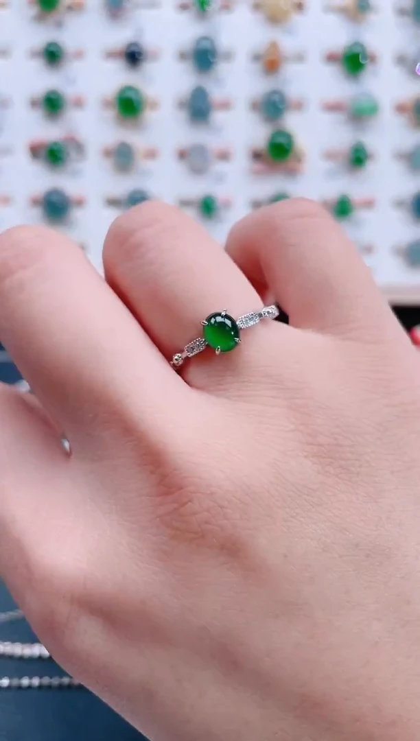 银S925镶嵌戒指翡翠天然翡翠
