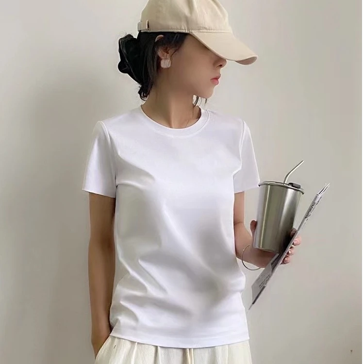 【611-fnks】纯色正肩圆领女士正肩短袖显瘦基础百搭不挑人