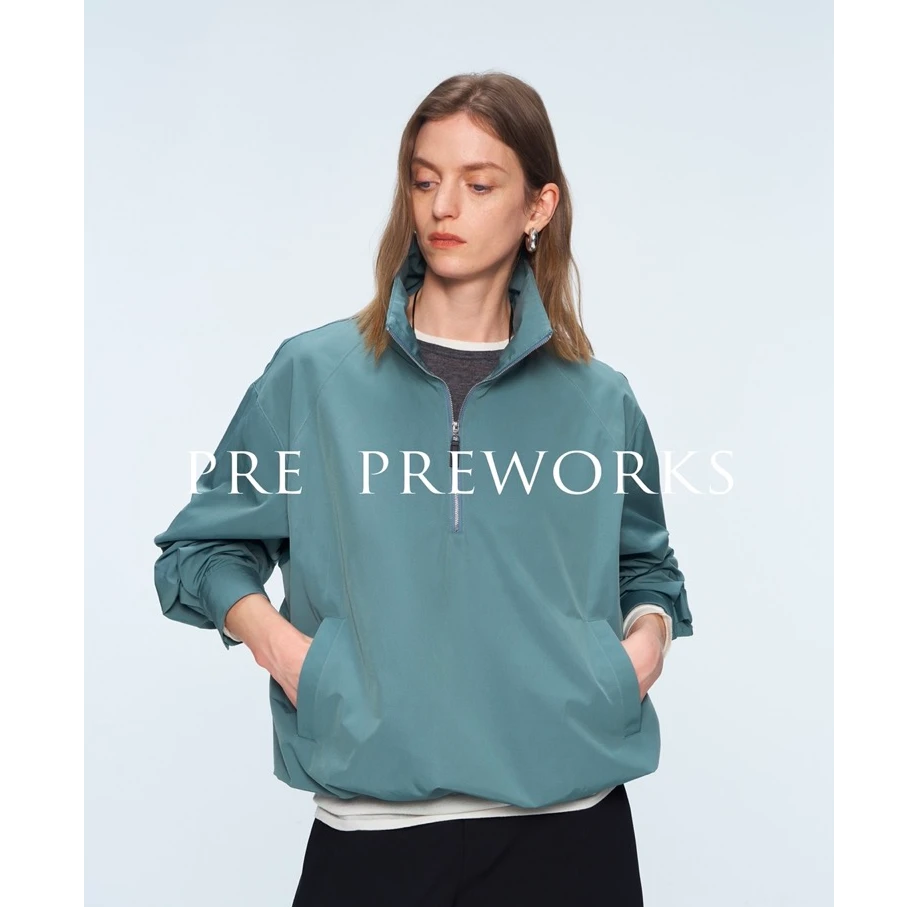 PRE PREWORKS简约设计感进口大牌同款面料立领廓形衬衫外套