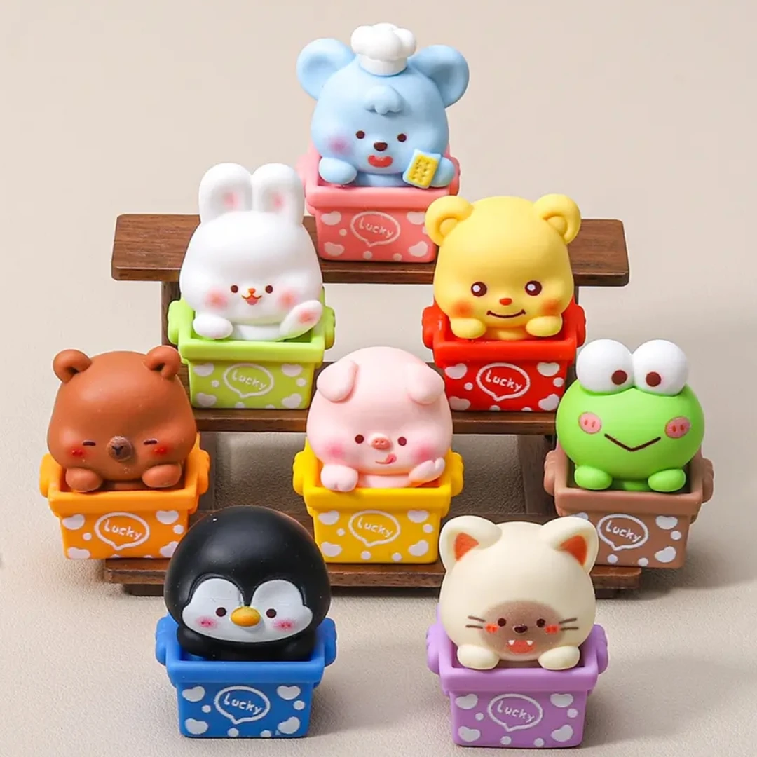 【对对碰 九宫格】手感漆小动物礼盒卡通diy饰品树脂立体小摆件盲袋