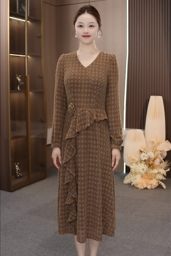 【星禾女装】秋季新款优雅气质减龄蕾丝长袖连衣裙中年妈妈装