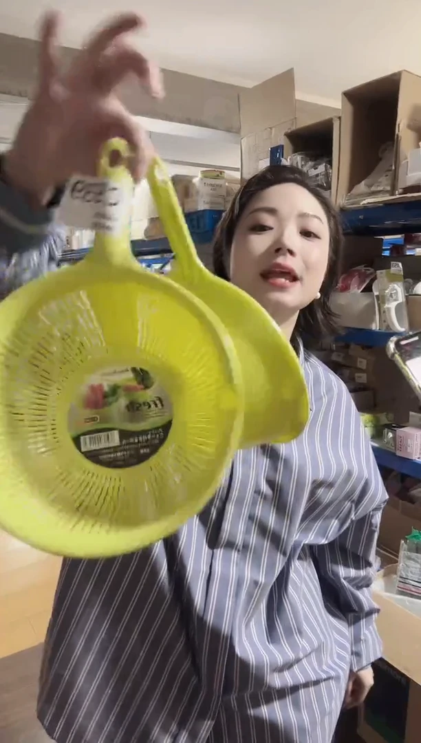 瓷片进口家用百货带手柄沥水篮一套  绿色C939