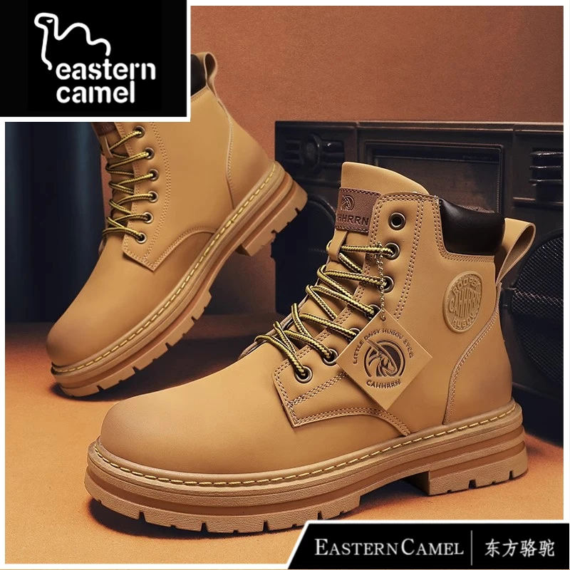东方骆驼情侣款马丁靴秋季新款高帮工装大黄靴厚底户外运动休闲鞋