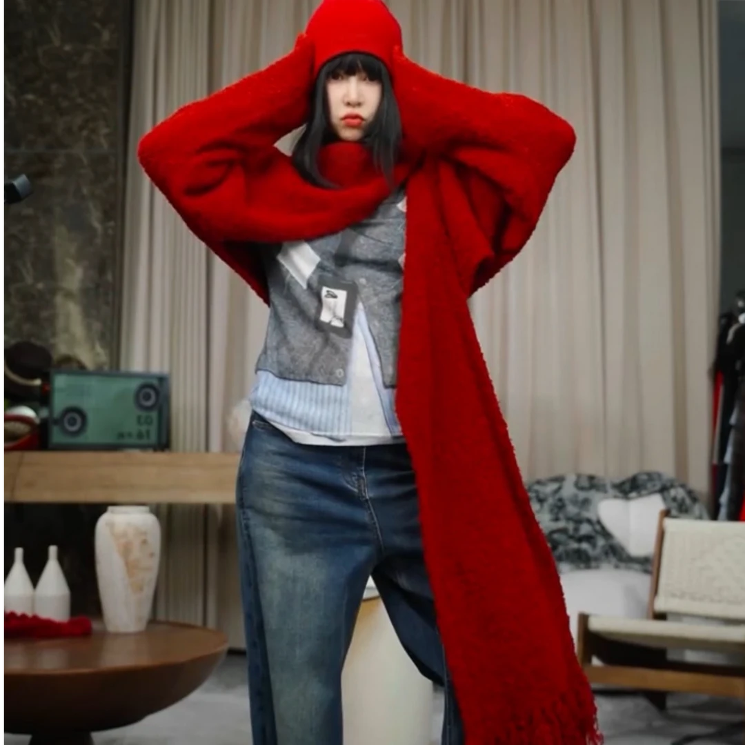 infobyfive2025秋冬新款都市风纯色双面保暖披肩围巾NF0510603