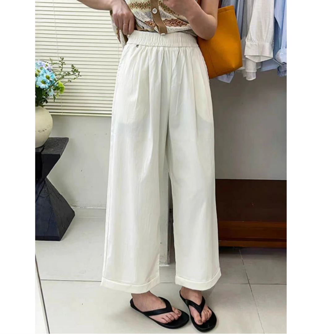 （柚子同款）HM夏款清凉透气垂感冰棉阔腿裤6628