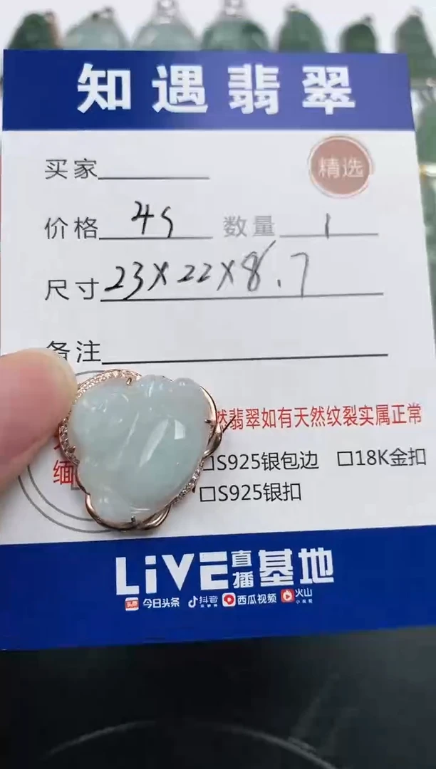 颈饰银S925镶嵌翡翠挂件