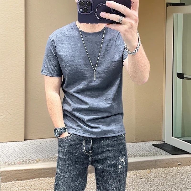 VALVOELITE夏季新款超薄上衣修身半袖流行体恤纯色短袖t恤衫百搭