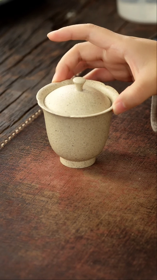 茶杯紫砂非遗茶器-白段花器手抓