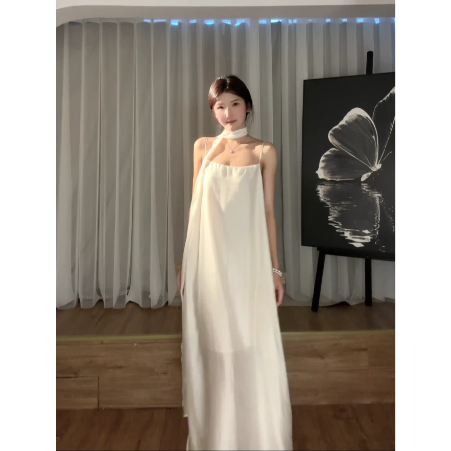 2025新款【朝露浣纱】简约吊带裙仙女风白色仙感连衣裙气质性感裙子