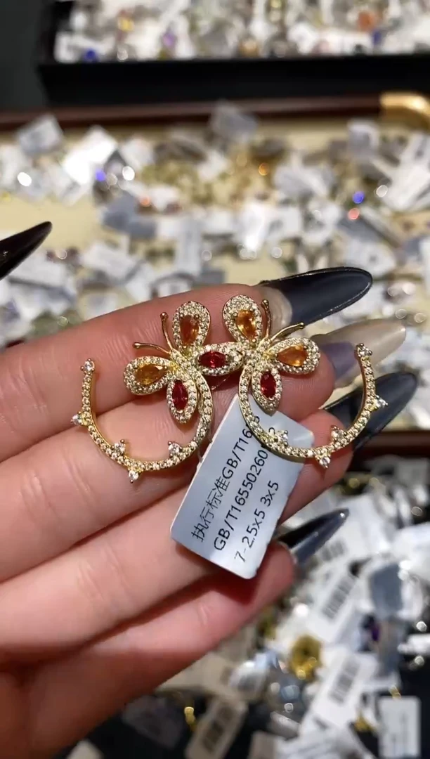 耳饰彩色蓝宝石银S925镶嵌楚楚珠宝中古甄选不退换