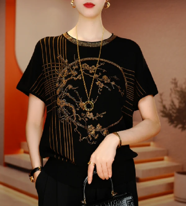 新款夏季琉璃冰感丝短袖上衣女舒适透气上衣V25C243