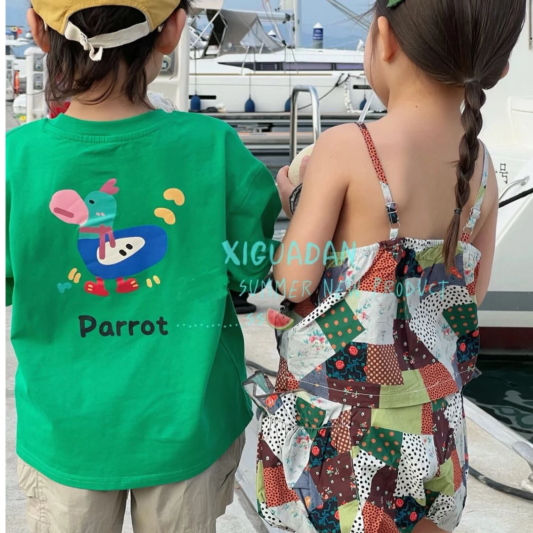 2/6印花中性T恤夏装童装短袖亲子宽松休闲风夏季小童女孩上衣