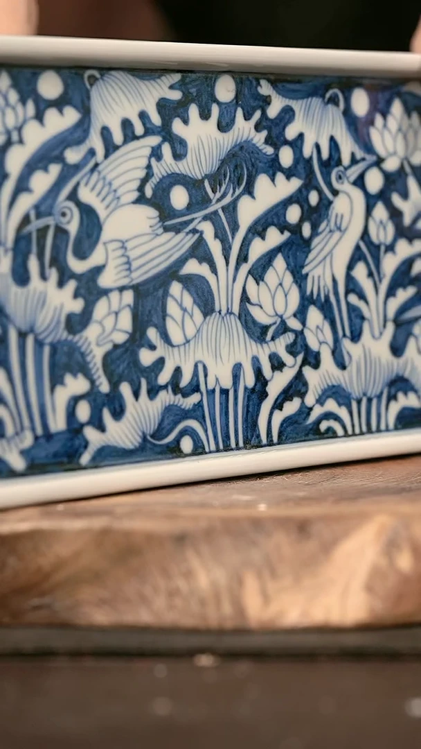 手绘手绘高温现代瓷 气   一鹭莲科干泡30.5x13