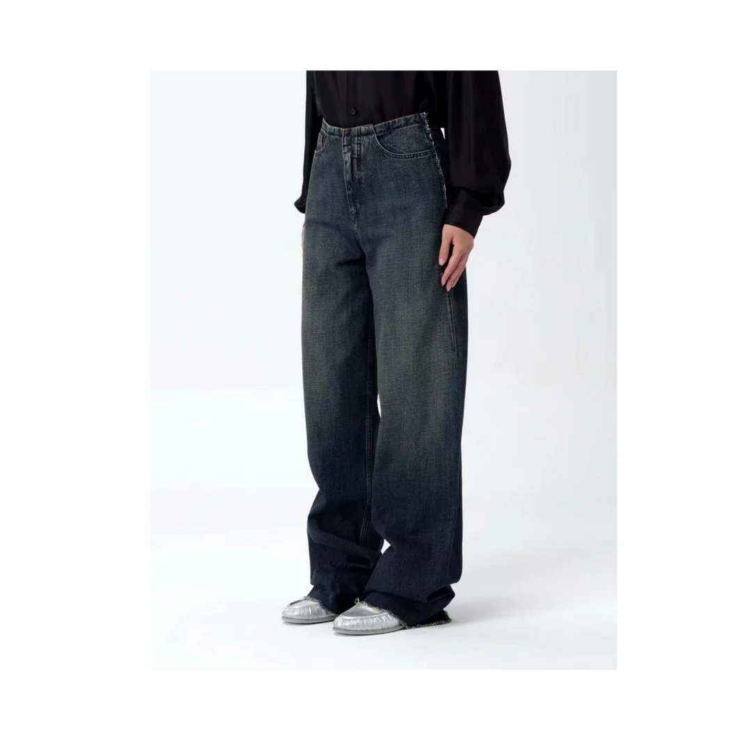 三哈宫-《原单牛仔》M6土耳其牛仔布水洗磨破直筒毛边裤脚秋季女款