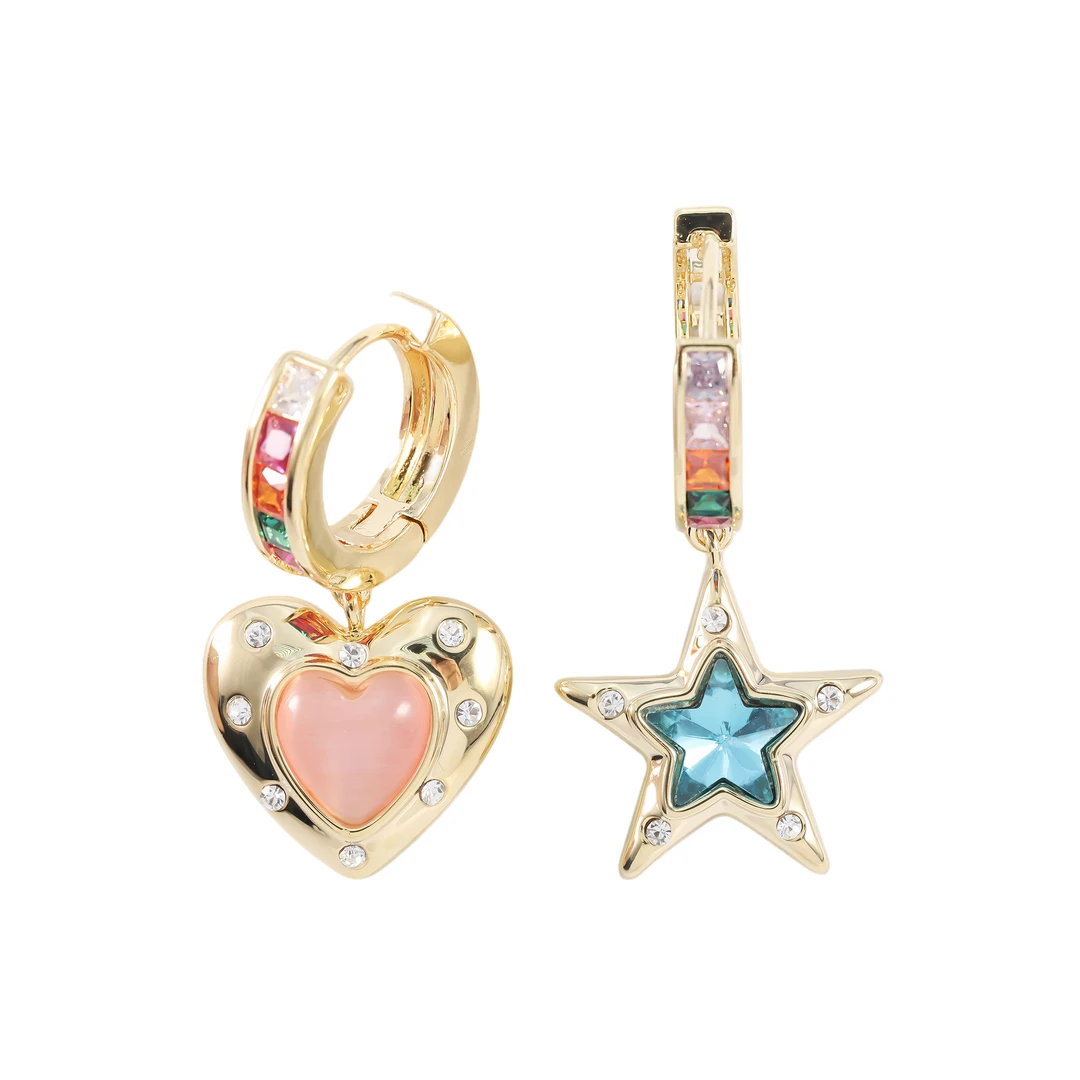 镀k金 925银针 时尚小众星星爱心AB款流苏耳扣 0059