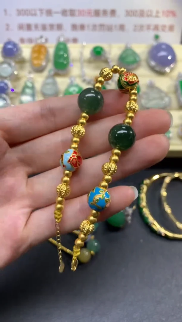 足金镶嵌手链翡翠手串|3980+398
