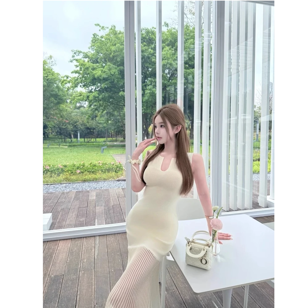 纯欲风无袖高级针织修身性感收腰气质长裙新款显瘦夏季裙子连衣裙