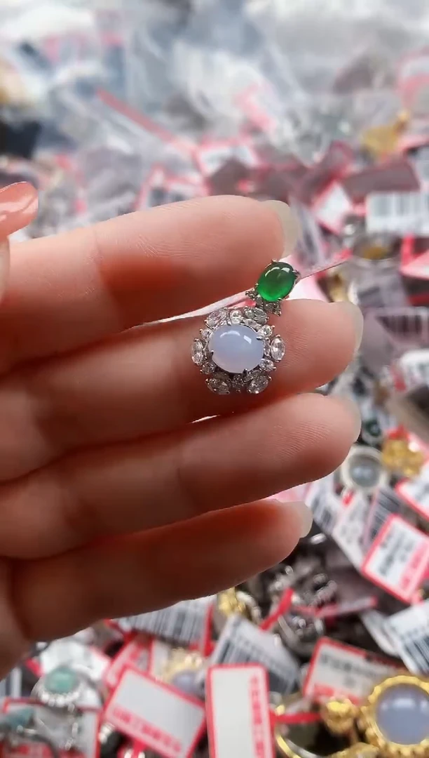 银S925镶嵌戒指翡翠天然A货缅甸翡翠