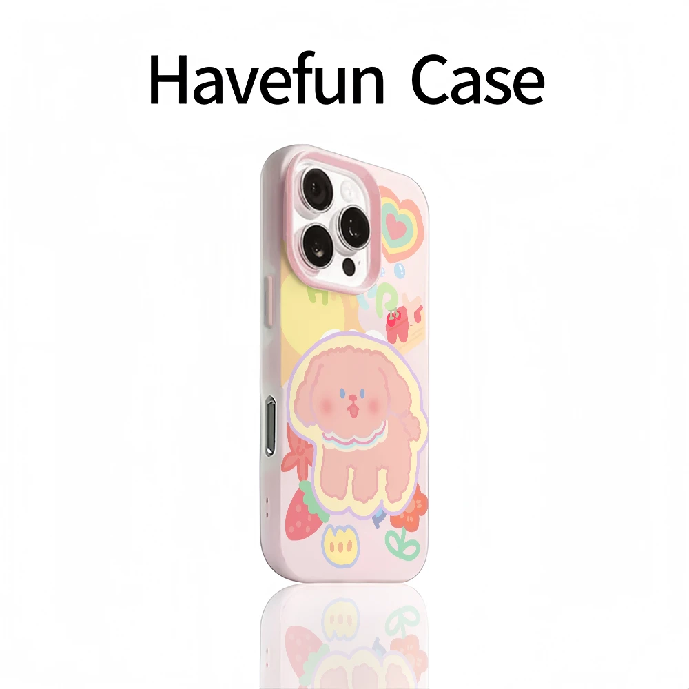 雅天立涂鸦多巴胺小狗适用iPhone15苹果16潮12果冻二合一手机壳14