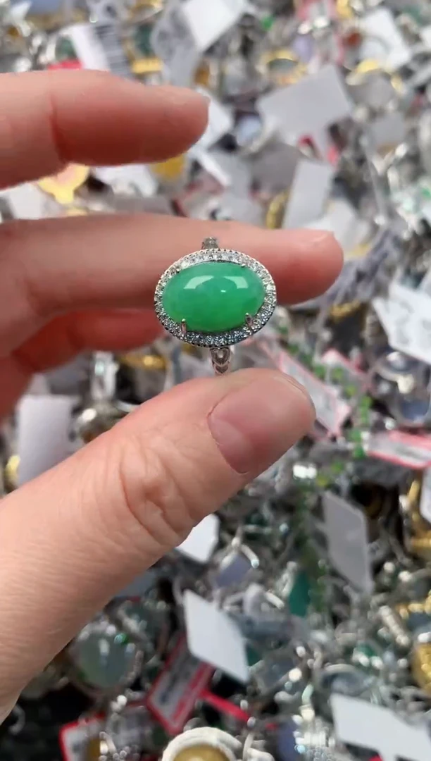 银S925镶嵌戒指翡翠222              7