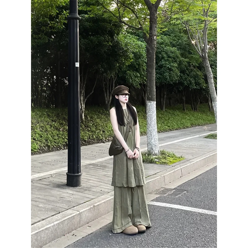 【流浪艺术家】春夏新款慵懒风小众别致设计感背心裙松弛阔腿裤子